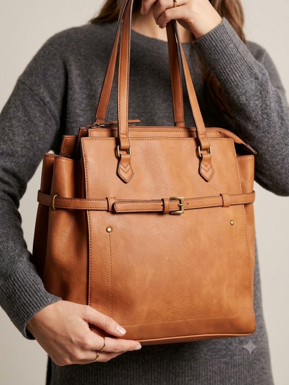 Check The Description,Classic Tan Leather Tote Bag - Structured Everyday Handbag